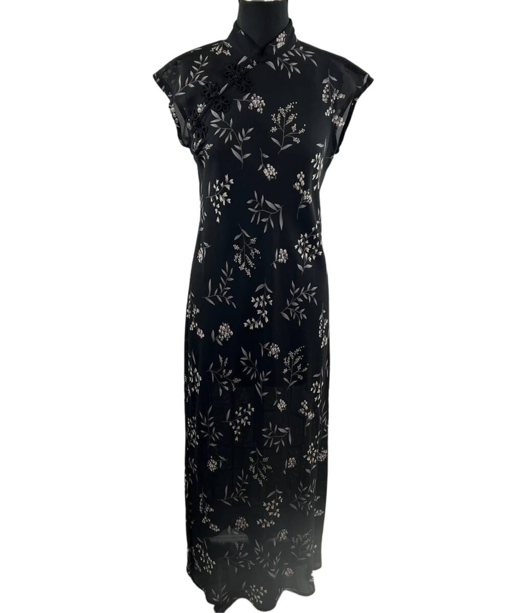 Vintage Jessica Howard Black White Asian High Neck Frog Toggle Maxi Dress S M